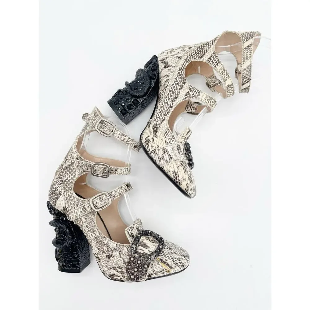 Gucci Resort 2017 Runway Genuine Snakeskin Queercore Triple Strap Heels IT 37